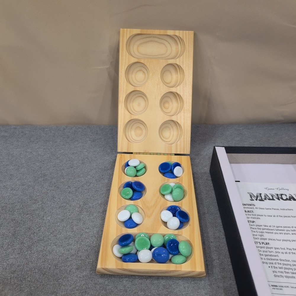 Cardinal Game Gallery Solid Wood Mancala Folding Board Game with Glass Stones - Picture 4 of 4